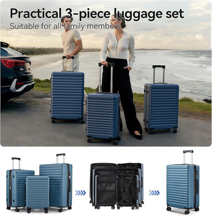 Travel Suitcase Sets 3 Piece, Expandable Hardshell Luggage Sets 3pcs with TSA Lock Spinner Wheels, Blue (20''/24''/28")