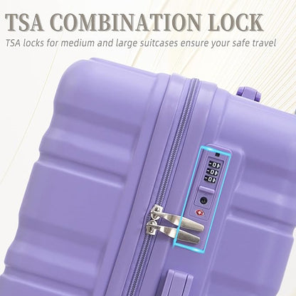 Merax Hardshell Luggage Sets ABS 3Pc Carry On Luggages With Spinner Wheels, Light Purple, 20/24/28 Inch