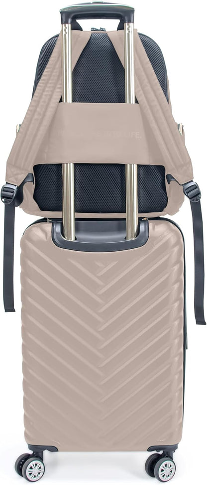 Kenneth Cole REACTION Madison Square Lightweight Hardside Chevron Expandable Spinner Luggage, Taupe, 2-Piece (20" Carry On + Sophie Backpack)