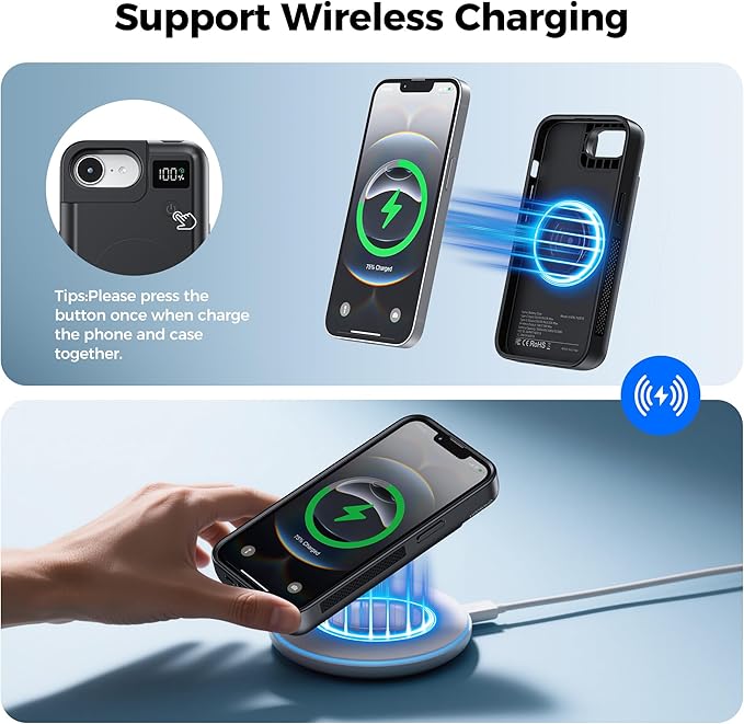 Mavulo Battery Case for iPhone 16e, 8000mAh Portable Power Bank USB-C Fast Charging, Fast Charger, Protective Rechargeable Charger Case for iPhone 16e 6.3", Black