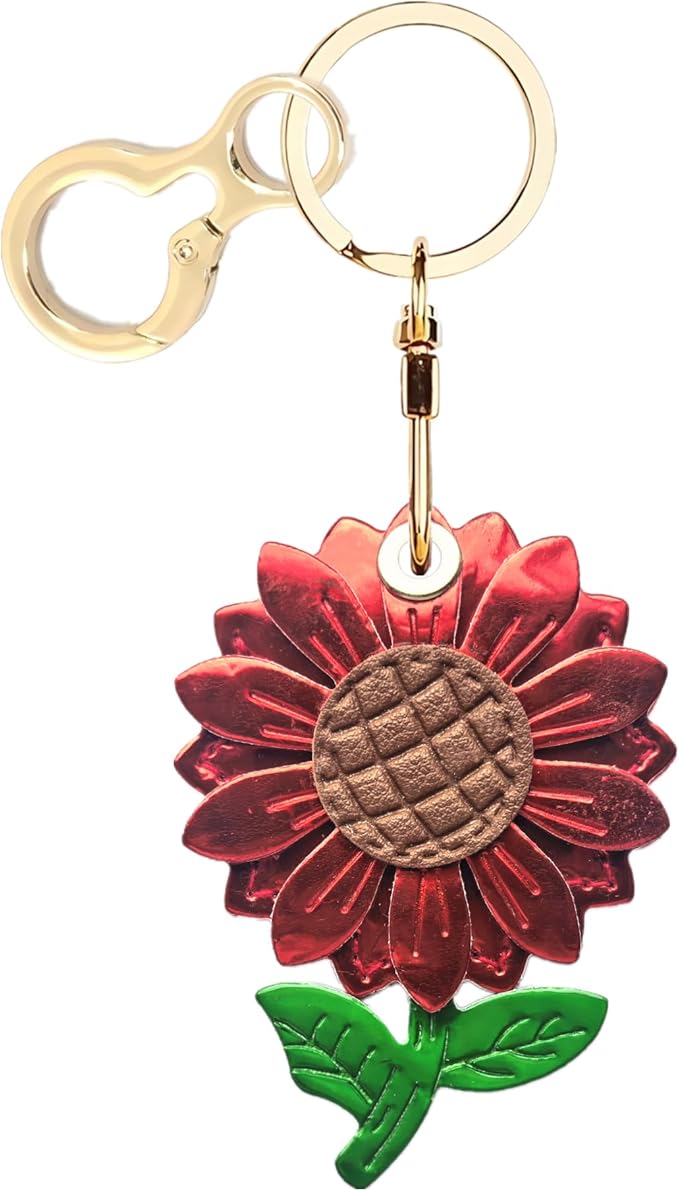 Shiny Leather Charm Keychain Holder Case Compatible with AirTag,Cute Protective Cover with Keyring,Anti-Scratch Finder GPS Tracker Case for Wallet Keys,Bag,Pets(Flower B)