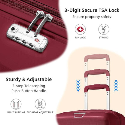 LARVENDER Carry On Luggage 22x14x9 Airline Approved, 20 Inch Hardshell & Lightweight PP Travel Carry On Suitcase for Women with Spinner Wheels TSA Lock, Maroon