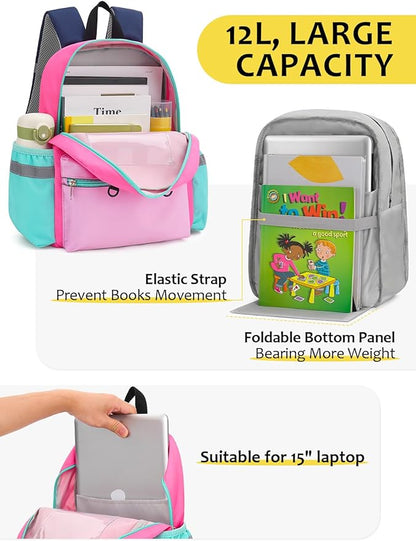 Kids Backpack for Boys Girls, Toddler Backpack for Preschool Kindergarten, 15inch Elementary School Bookbag with Reflective for Ages 6-8, Light Pink