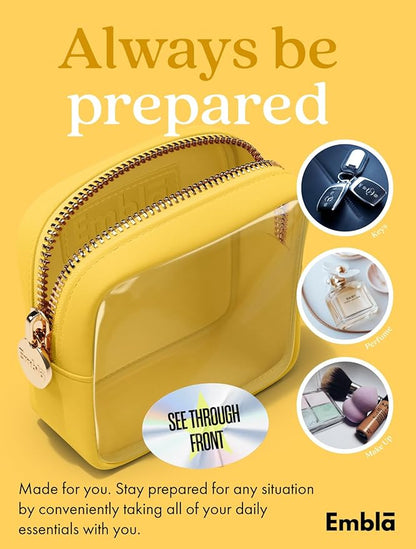 Embla London Makeup Bag Cosmetic Case, Clear Zipper Make Up Pouch and Toiletry Travel Tote, Cute Skincare Pouches for Women Girls, Preppy Purse Cosmetic Organizer, Mini Makeup Bags, Lemon