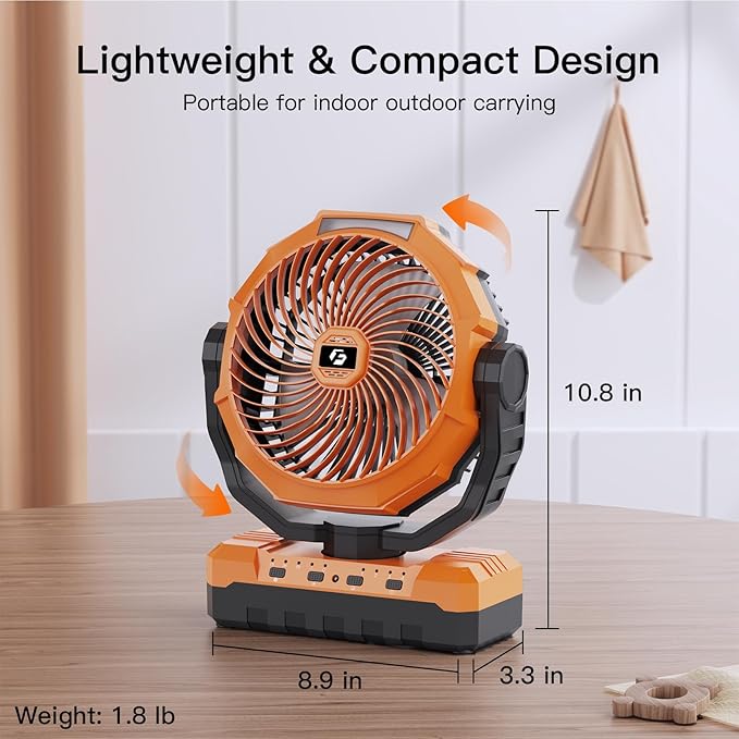FRIZCOL 3-in-1 Camping Fan - Portable Fans Rechargeable - 24000mAh Battery Powered Fan(105Hrs) with Light & Remote for Indoor, Outdoor, Tent, Travel, Fishing, Jobsite, Gifts for Men Dad Him - Orange
