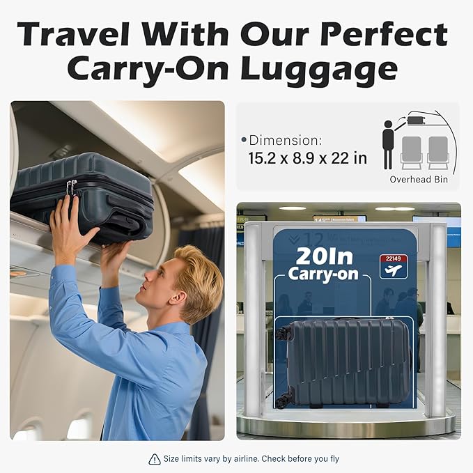Coolife Carry On Luggage Airline Approved with Wheels Hard Shell Suitcase Spinner TSA Lock Telescopic Handle (20-inch-Teal blue)