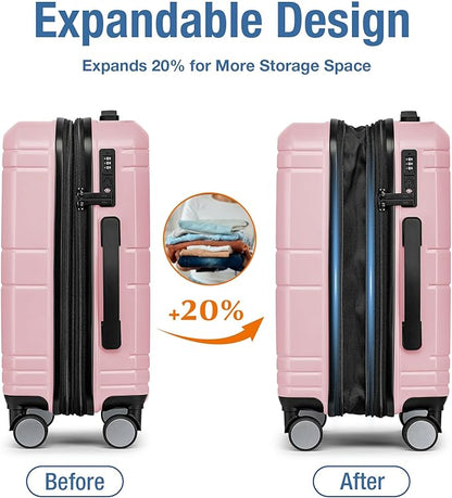 KYME Carry On Luggage 22x14x9 Airline Approved with TSA Lock Hard Shell Carry On Suitcase Lightweight Suitcases with Wheels Small Luggage for Men Women,Carry-On 20 Inch,Pink