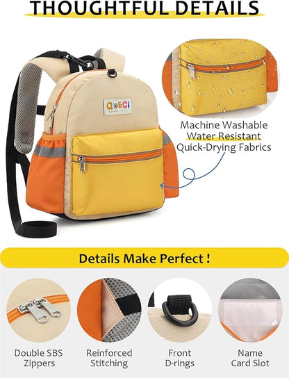 Toddler Backpack with Leash for Boys Girls Kids Kindergarten Nursery, 11” Baby Leash Backpack with Reflective, Toddler Bookbag with Anti-Lost Harness for Walking, Yellow