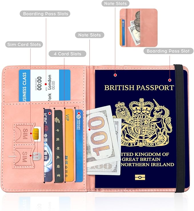 ILIYAH-Passport Cover-Passport Holder Travel Wallet-RFID-Blocking Passport Case Travel Accessories Card Holder Wallet Unisex Travel Gifts（Pink）