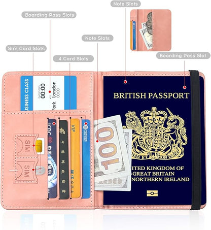 ILIYAH-Passport Cover-Passport Holder Travel Wallet-RFID-Blocking Passport Case Travel Accessories Card Holder Wallet Unisex Travel Gifts（Pink）