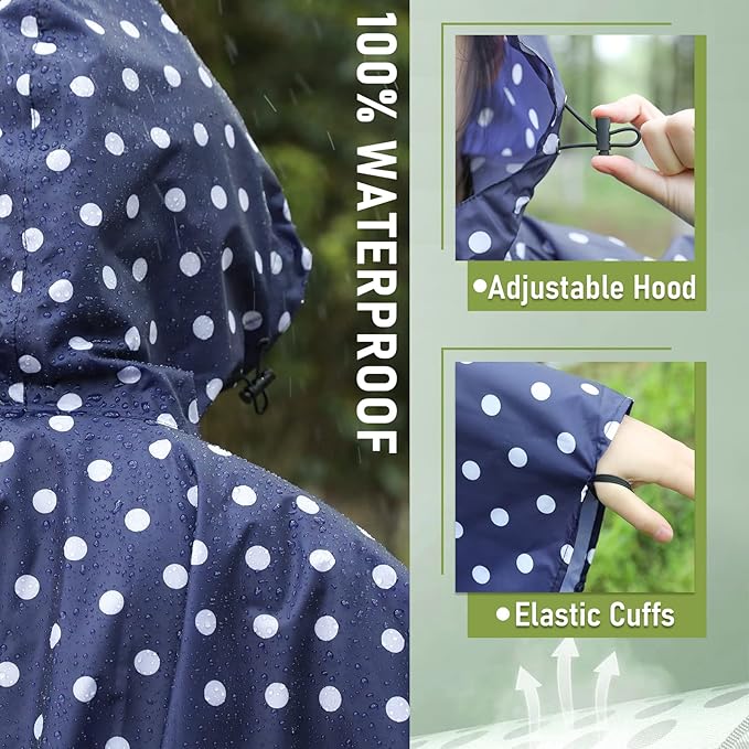 SaphiRose Unisex Rain Poncho Waterproof Raincoat Hooded for Adults Women with Pockets