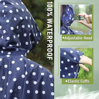 SaphiRose Unisex Rain Poncho Waterproof Raincoat Hooded for Adults Women with Pockets