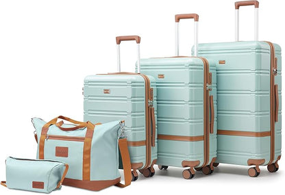 Luggage Sets 3 Piece with spinner wheels, PC+ABS Hard Shell Travel Luggage,Lightweight Carry-on suitcases with TSA Lock,YKK Zippers (Green)