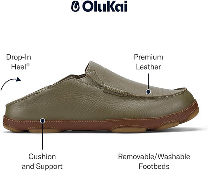 OLUKAI Moloa Men's Premium Leather Shoes, Easy Slip On & Off Design, Casual & Versatile Loafer, Drop-in Heel & Enhanced Traction