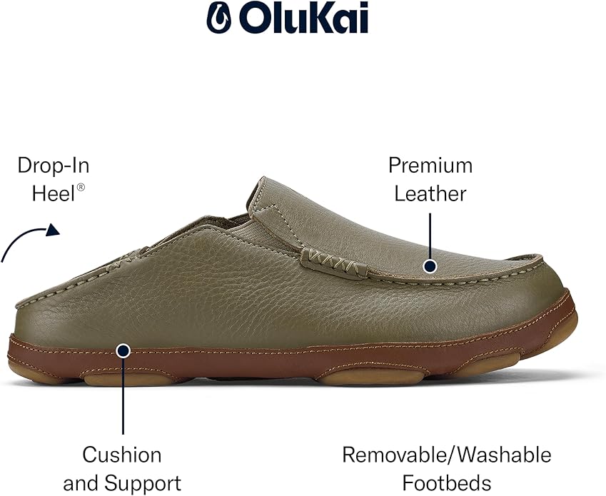 OLUKAI Moloa Men's Premium Leather Shoes, Easy Slip On & Off Design, Casual & Versatile Loafer, Drop-in Heel & Enhanced Traction