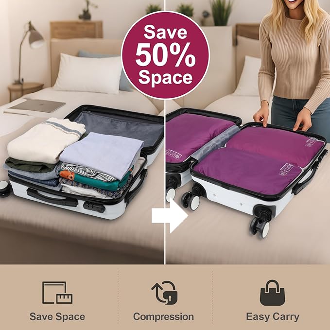Cambond Compression Packing Cubes for Travel Women - Expandable Travel Bags Luggage Organizers Travel Essentials Compression Cubes for Travel Carry on Suitcases Organizer