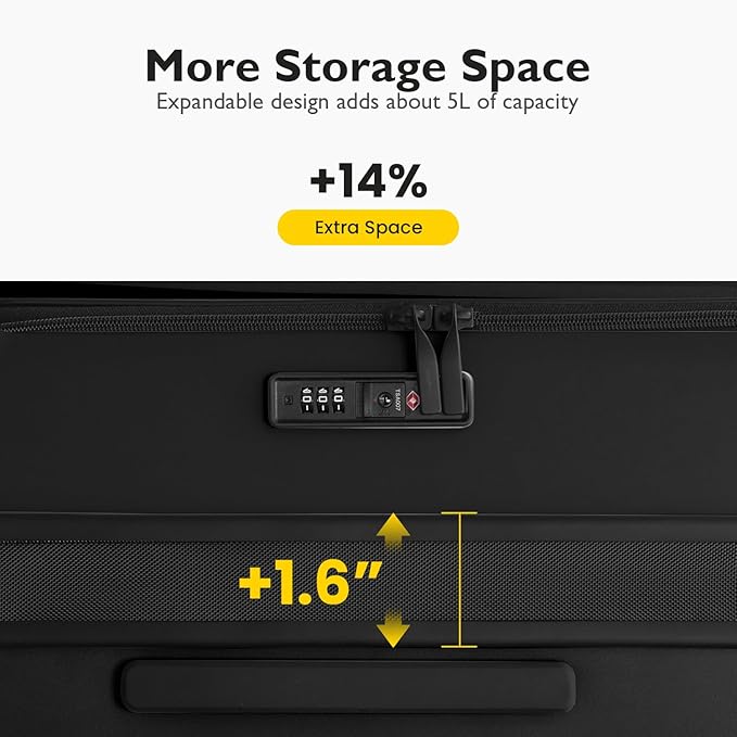 LEVEL8 Top Opening Carry on Luggage Expandable, Large Suitcases with Wheels Airline Approved, Hardside Luggage with Spinner Wheel for Men Women, 20 Inch, Black