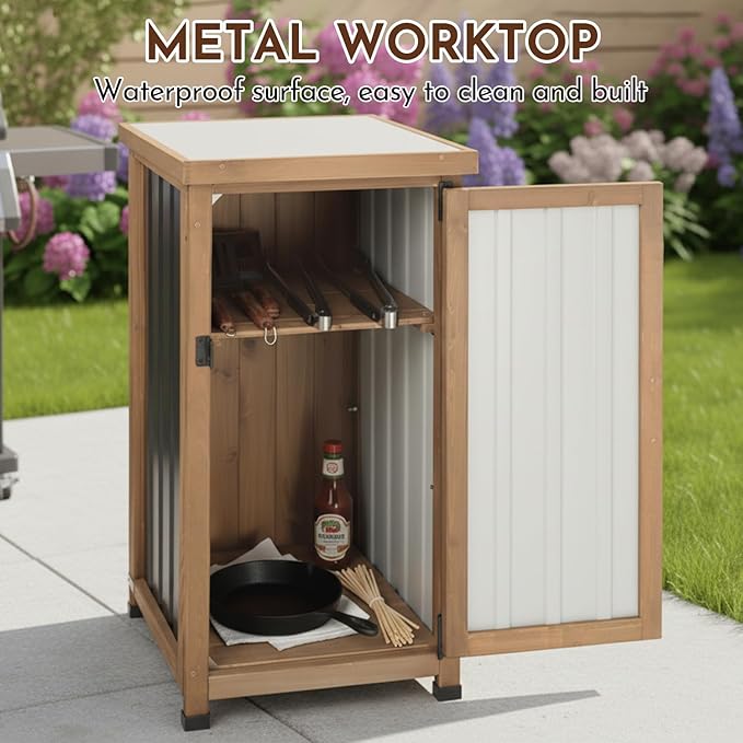 33.5" H Small Storage Corner Floor Cabinet, 2 Shelf Narrow Storage Unit with Adjustable Shelves, Metal Top for Organizing Garage, Pool, Laundry Room,Planting Work Station or Small Spaces