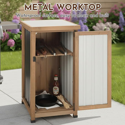 33.5" H Small Storage Corner Floor Cabinet, 2 Shelf Narrow Storage Unit with Adjustable Shelves, Metal Top for Organizing Garage, Pool, Laundry Room,Planting Work Station or Small Spaces