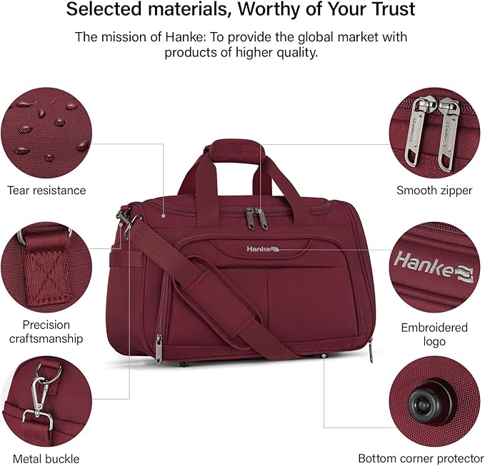 Hanke Underseat Carry On luggage Bags for Travel, Foldable Travel Bags for Women, Soft Lightweight Personal Item Travel Bag Small Carry On Bags for Airplanes, Travel Tote Bags for Women Men.（Burgundy）