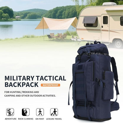 100L Hiking Camping Backpack MOLLE Rucksack Waterproof Daypack (Blue)