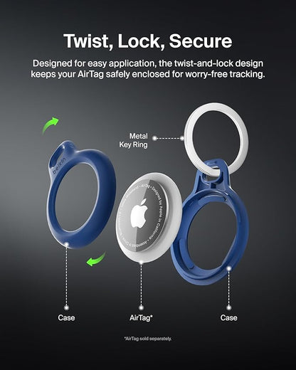 Belkin Apple AirTag Secure Holder with Key Ring - Durable Scratch Resistant Case With Open Face & Raised Edges - Protective AirTag Keychain Accessory For Keys, Pets, Luggage, Backpacks - Blue