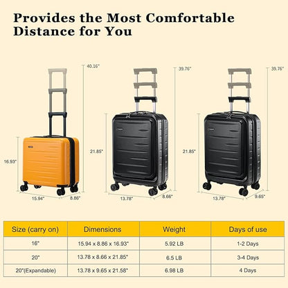 16 Inch Carry On Luggage Airline Approved, Expandable Lightweight ABS+PC Hard Shell Suitcases with 360° Spinner Wheels, TSA Lock, YKK Zippers (Orange, 1 PC)