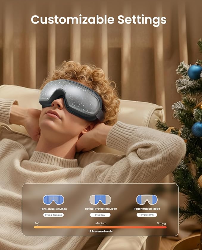 RENPHO Christmas Limited Edition Eye Massager with Heat and Cooling, White Elephant Christmas Birthday Gifts for Mom Dad Women Men Her Him, Eyeris 3 Voice Control, Eye Care Sleep Mask for Migraines