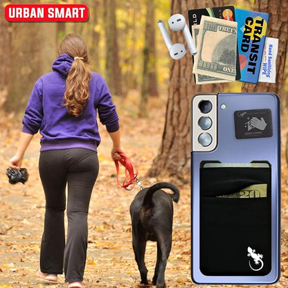Double Pocket Gecko Phone Wallet - Smartphone Adhesive Card Holder - Cell Phone Pouch - Mobile Stick on Spandex Pocket by Gecko - Carry Credit Cards and Cash – (BLACK-WHITE)