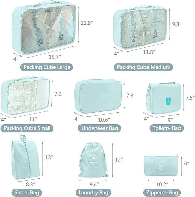 8 Set Packing Cubes, Travel Luggage Packing Organizers (BLUE)