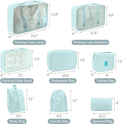 8 Set Packing Cubes, Travel Luggage Packing Organizers (BLUE)