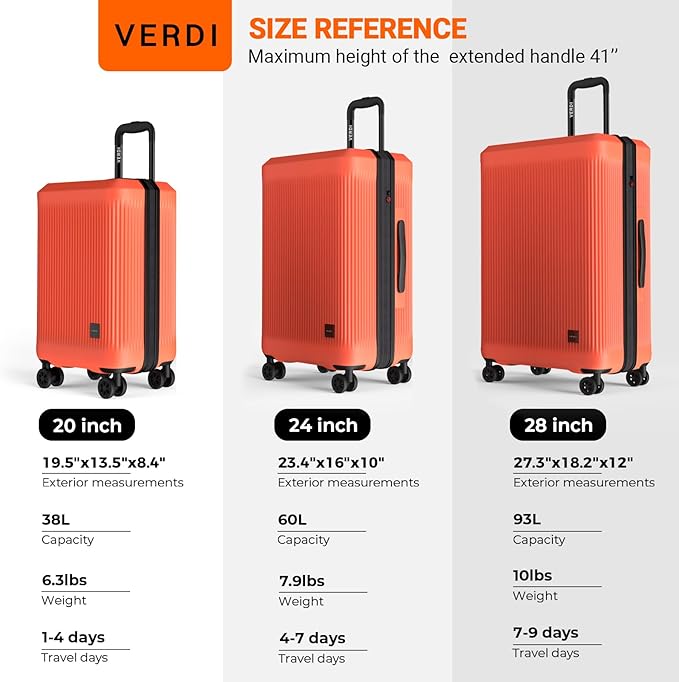 Verdi Hardside Carry On Luggage with Spinner Wheels, Lightweight Travel Suitcase
