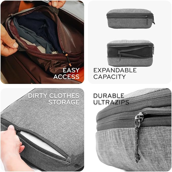 Peak Design Packing Cube, Sage, Weatherproof Luggage Cube with Dual Compartment Organization, Expansion and Compression, Zipper Opening, Travel Organizer for Men and Women, Size M