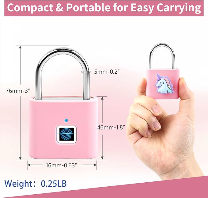 UMIKSMART Fingerprint Padlock, Keyless Biometric Smart Lock, USB Rechargeable & Waterproof for Gym Locker, Backpack, Toolbox, Suitcase, Gate, Dreamy Unicorn Set