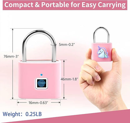 UMIKSMART Fingerprint Padlock, Keyless Biometric Smart Lock, USB Rechargeable & Waterproof for Gym Locker, Backpack, Toolbox, Suitcase, Gate, Dreamy Unicorn Set
