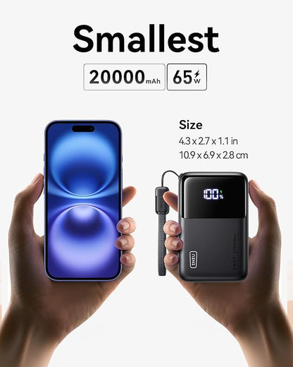 INIU Power Bank, 20000mAh 65W Ultra Compact USB C Laptop Portable Charger, PD QC Fast Charging 3-Output External Battery Pack for Laptop MacBook iPad Tablet Steam Deck iPhone 17 16 15 Pro Samsung S24