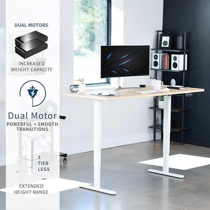VIVO Electric 71 x 30 in Dual Motor Sit Stand Desk, Memory Height Adjustment, 2B Series, Light Wood Top White Frame, DESK-KIT-2W7C