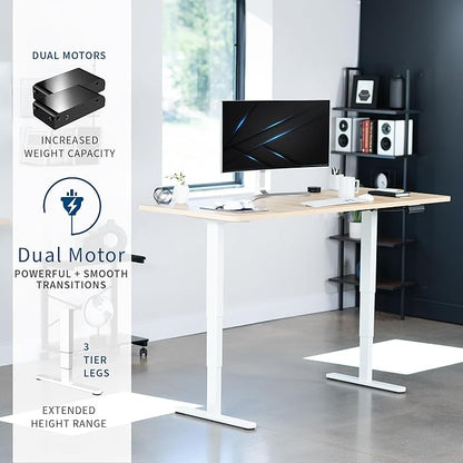 VIVO Electric 71 x 30 in Dual Motor Sit Stand Desk, Memory Height Adjustment, 2B Series, Light Wood Top White Frame, DESK-KIT-2W7C