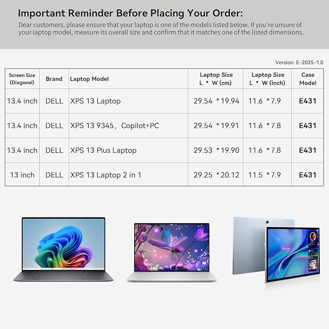 Smatree Laptop Sleeve for 13.3 inch DELL Pro 13 Premium PA13250, for 13.3 inch Latitude 9330/7330, for 13.4inch XPS 13 9345 Copilot+PC/13 2-in-1/13 Plus, for 13.4inch XPS 13 Case (E431)