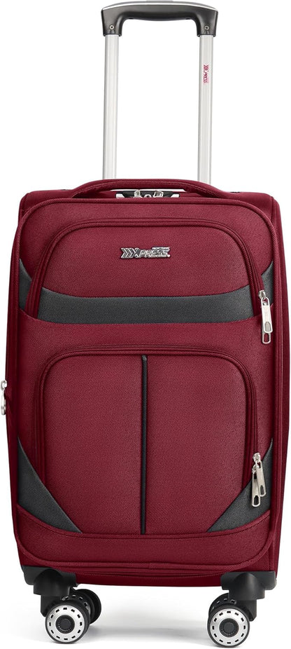 24'' Softside Expandable 15% Rolling Luggage with Double Spinner Wheels & w/LOCK,Lightweight Travel Luggage for Men Women（Burgundy-Grey,24in）