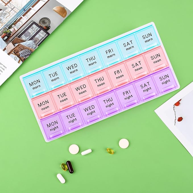 Large Weekly Pill Organizer 3 Times A Day,Travel Pill Cases ，Moisture-Proof 7 Day Pill Contaner,Medicine Pill Organizer, Portable for Pills Vitamin Fish Oil Supplements