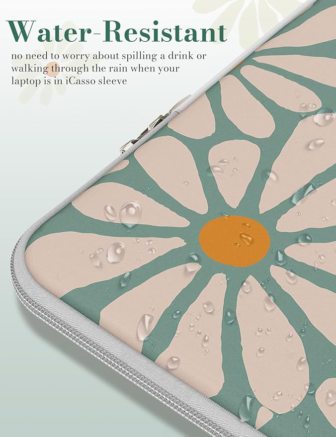 iCasso Laptop Sleeve 13 inch for MacBook Air 13-13.6 inch, Cute Laptop case for MacBook Pro 13 inch, Slim Protective Travel Carrying Case for MacBook Pro 14 inch, Chromebook, HP, Dell, Green Floral