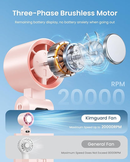Kimguard 2 Pack Handheld Portable Turbo Fan with Ice Cooler, Speed (1-199) 5500mAh*2 Rechargeable Personal Fan,[20H Cooling Time] Mini Yet Powerful, Small Pocket Fans for Travel/Outdoor/Office, Pink