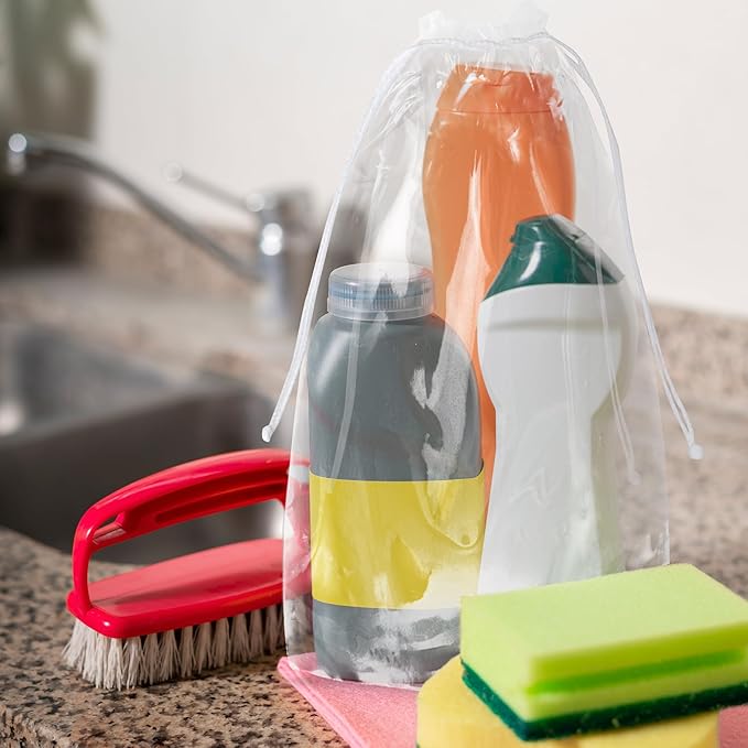 Disposable Drawstring Bags PE 2 Mil with Double Cotton Drawstrings