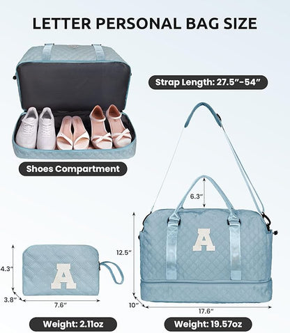Gifts for Teen Girls-Initial Duffle Bag with Shoe Compartment, Personalized Weekender Bag, Monogram Overnight Bag, Travel Bag with Makeup Bag，Birthday Gift Graduate Gifts for Her (Letter H)