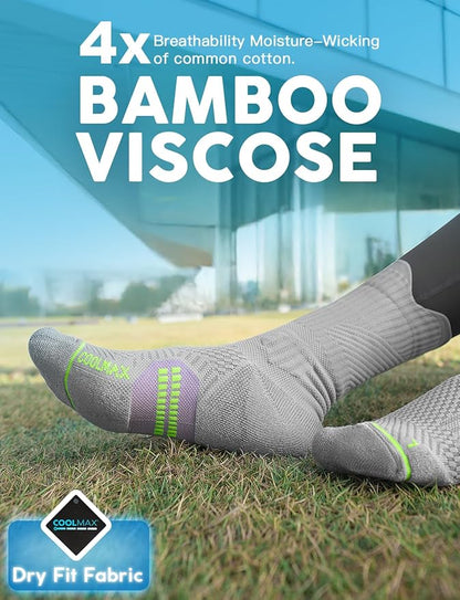 Womens Coolmax Bamboo Viscose Compression Running Crew Socks, Moisture-Wicking Anti-Blister Hiking&Gym Athletic