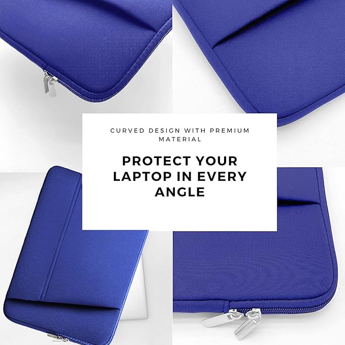 TEDNETGO 15.6 Inch Laptop Sleeve, Durable Neoprene Case with Pockets, Protective Carrying Bag for Dell, Lenovo, Asus, Blue