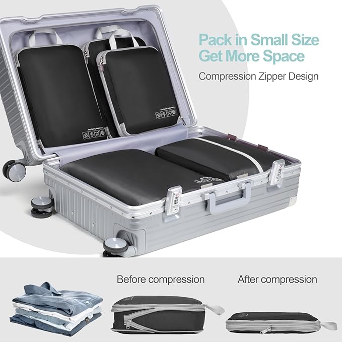 Cambond Compression Packing Cubes for Travel Women - Expandable Travel Bags Luggage Organizers Travel Essentials Compression Cubes for Travel Carry on Suitcases Organizer