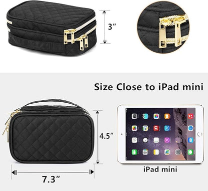 Teamoy Double Layer Jewelry Organizer, Jewelry Travel Case for Rings, Necklaces, Earrings, Bracelets and More(Small, Quilted-Black)
