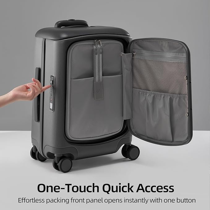 Hang Safe Checked Luggage 24 inch,PC Hard Shell Lightweight Zipperless Suitcases,360° Spinner Wheels,TSA Locks USB Charging Port,Top Travel Seat,Checked-Medium 80L Grey